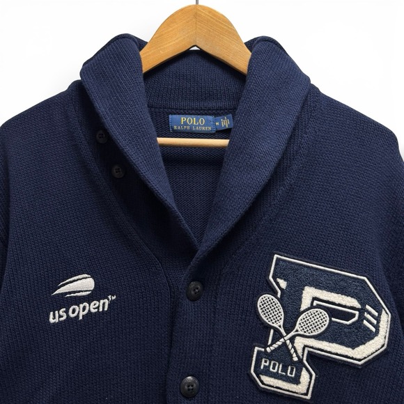 Polo Ralph Lauren Other - Polo Ralph Lauren Men's Sz Medium Navy Chunky Knit US Open Tennis Shawl Cardigan